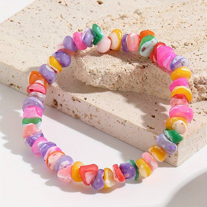Beads Elastic Bracelet Various Colors Irregular Gravel Faux - Temu